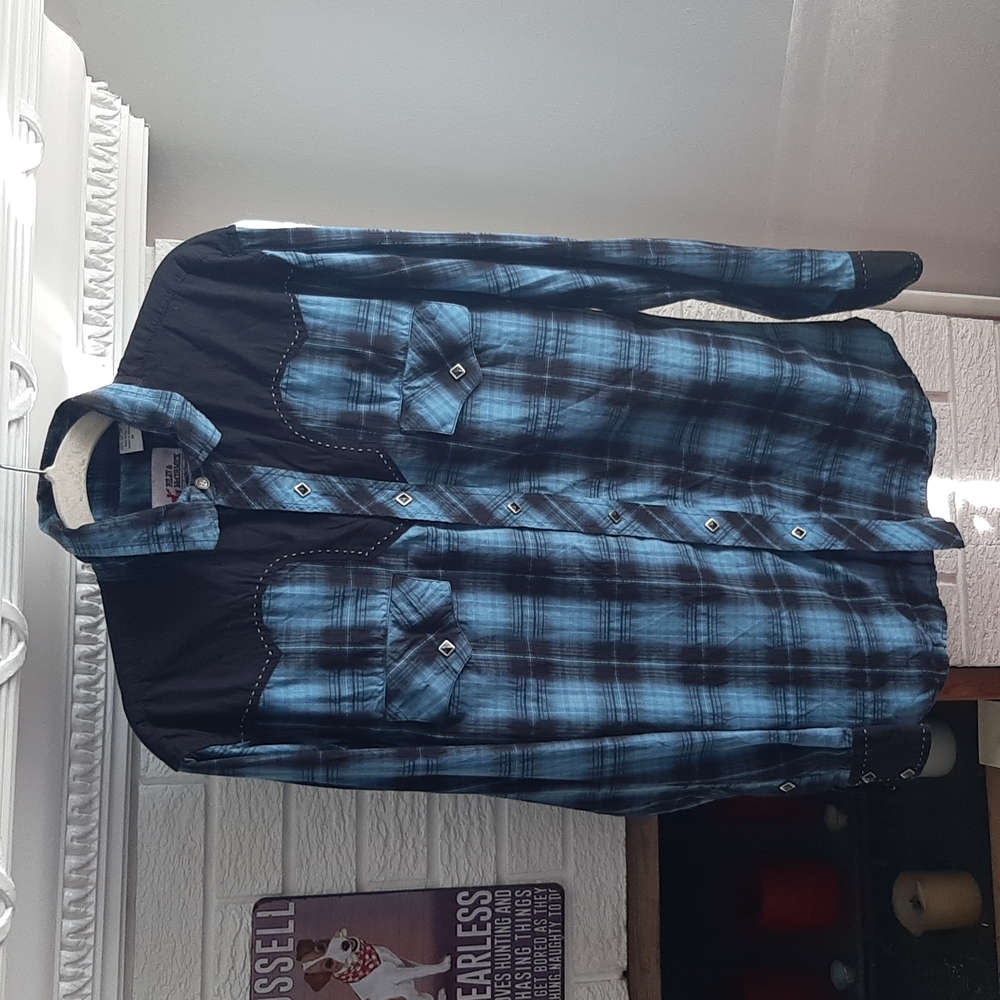 Mens Riley & McCormick Western Cowglboy Oxford Plaid Button up Shirt Size M